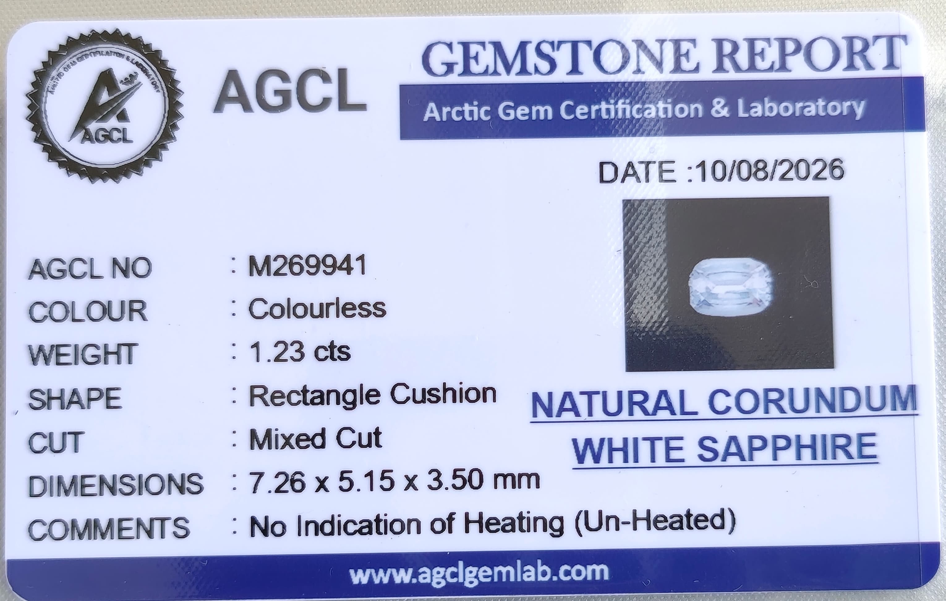 Gem certificate 1 for Natural white sapphire